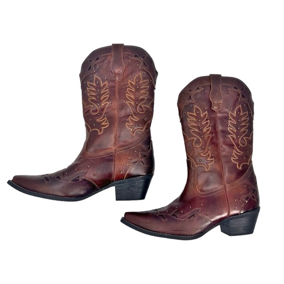 9.5 LAREDO Women’s Leather Studded Western Boots - Picture 2 of 8